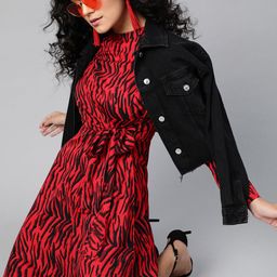plusS Feisty Red and Black Animal Printed Tie-Up Detail A-Line Dress-picture-18