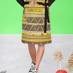 ArtzFolio Grey & Yellow Printed Cotton Waist Aprons-24