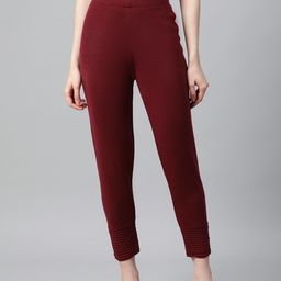 W Women Maroon Solid Cropped Winter Leggings-47