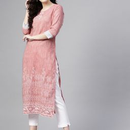 Pannkh Women Pink Block Print Straight Chambray Kurta-picture-53