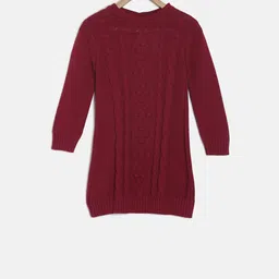 MINI KLUB Girls Red Self Design Pullover Sweater-image-46