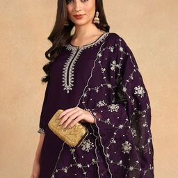 House of Pataudi Embroidered A-Line Kurta Set-picture-36