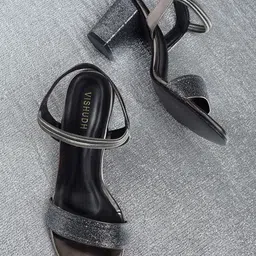 Vishudh Women Textured Party Block Heels Sandals-image-4