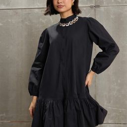 SASSAFRAS Women Puff Sleeves Cotton Drop-Waist Dress-picture-38