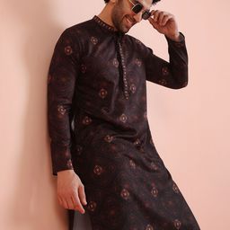 KISAH Men Geometric Printed Mirror Work Kurta-image-91