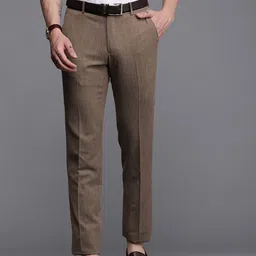 Peter England Elite Men Brown Solid Neo Slim Fit Mid-Rise Plain Flat-Front Formal Trousers-image-75