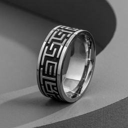 OOMPH Men Silver-Toned & Black Engraved Finger Ring-image-96