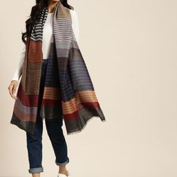 Sangria Women Multicoloured Wool Striped Woven Design Shawl-31