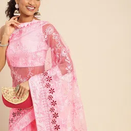 HERE&NOW Ethnic Motifs Embroidered Net Saree-24