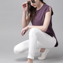 Roadster Women Purple Solid Round Neck T-shirt-image-25