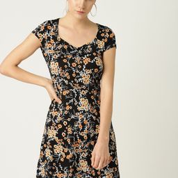 MANGO Women Black & Beige Floral Print A-Line Dress-image-63