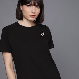 ASICS Women Black Solid Pure Cotton T-shirt-picture-17