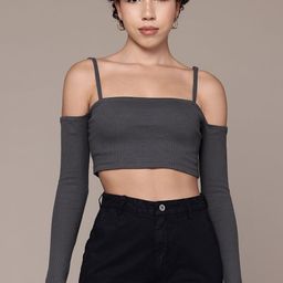 The Roadster Lifestyle Co. Ribbed Cold-Shoulder Crop Top-picture-17