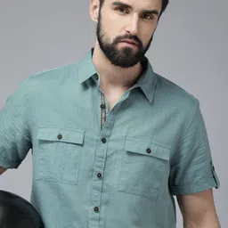 The Roadster Lifestyle Co Men Green Casual Shirt-image-7