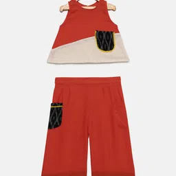 Tutus By Tutu Girls Coral Red & Beige Colourblocked Top with Palazzos-image-31