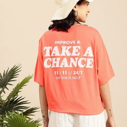 Mast & Harbour Pure Cotton Typography Printed Drop-Shoulder Sleeves Oversized T-shirt-image-54