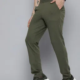 HERE&NOW Men Olive Green Solid Knitted Track Pants-image-21