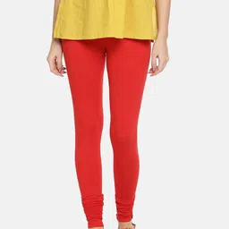 TWIN BIRDS Women Red Solid Churidar-Length Leggings-10