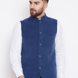 even Men Blue Solid Corduroy Nehru Jacket-32