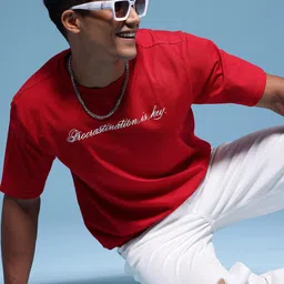 HERE&NOW Typography Printed Drop-Shoulder Sleeves Pure Cotton Relaxed Fit T-shirt-picture-28