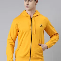 TOM BURG Men Mustard Hooded Fleece Sweatshirt-image-74