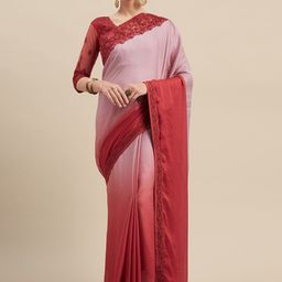 Mitera Red & Pink Poly Georgette Embroidered Saree-picture-10