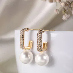 DressBerry Classic Beads & Stone-Studded Half Hoop Earrings-17