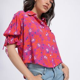 glitchez Petal Pop Printed Puff Sleeve Shirt Style Top-image-15