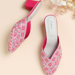 V-WALK Women Embellished Ethnic Block Heel Mules-45
