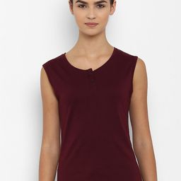 appulse Women Maroon Solid Henley Neck Sleeveless Slim Fit T-shirt-image-64