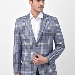 LUXURAZI Men Blue & Black Checked Tailored Fit Single-Breasted Casual Blazer-31