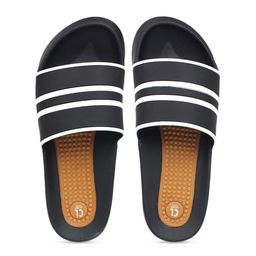 Carlton London sports Men Black & White Striped Sliders-15
