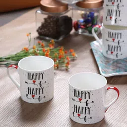 GOODHOMES White 4-Pieces Printed Bone China Cups Set-42