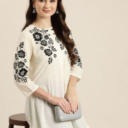 HERE&NOW Floral Embroidered Pure Cotton Kurti-image-16