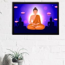 eCraftIndia Multicoloured Meditating Lord Buddha Satin Matt Texture UV Wall Art-image-95