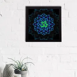 eCraftIndia Blue & Green Om Symbol Satin Matt Textured UV Wall Painting-image-90