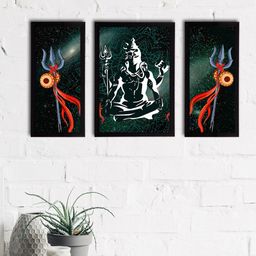 eCraftIndia Set of 3 Black & Green Lord Shiva Satin Matt Textured UV Wall Art-10