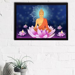 eCraftIndia Blue & Orange Meditating Lord Buddha Satin Matt Textured UV Wall Painting-image-49