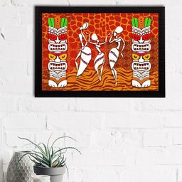 eCraftIndia White & Orange Tribal Theme Satin Matt Textured UV Wall Painting-image-45
