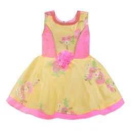 Wish Karo Girls Pink & Yellow Floral Printed Fit and Flare Dress-image-83