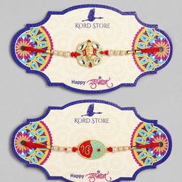 Kord Store Set of 2 Red & Green Gold-Plated Ganeshji and Sikh Holy Mark Meenakari Rakhi-11