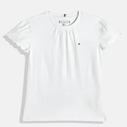 Tommy Hilfiger Girls Solid Gathered Or Pleated Schiffli Pure Cotton Top-image-92