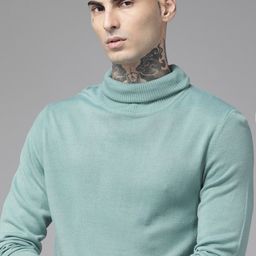 The Roadster Lifestyle Co. Men Blue Solid Acrylic Turtle Neck Pullover-picture-11
