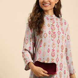 Sangria Women Ethnic Motifs Printed Mandarin Collar Crepe Kurta-image-15