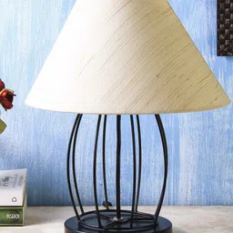 Devansh Cream-Coloured Solid Traditional Frustum Table Lamp-22