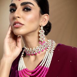 Peora Gold Plated Bridal Stone Studded Jewellery Set-image-46