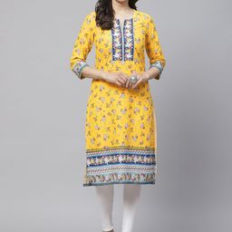 Biba Women Yellow & Blue Printed Straight Kurta-picture-30