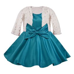 Wish Karo Girls Teal Blue Solid Fit and Flare Dress & Jacket-image-44