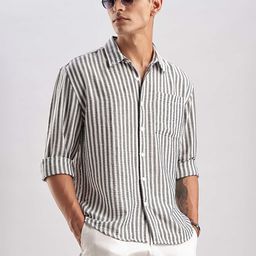 HERE&NOW Relaxed Fit Striped Button-Down Collar Linen Blend Casual Shirt-image-57