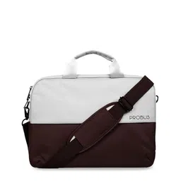 PROBUS Brown & White Colourblocked Laptop Bag-image-1
